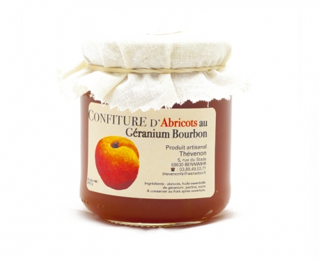 Confiture artisanale d'abricot au géranium bourbon 250g