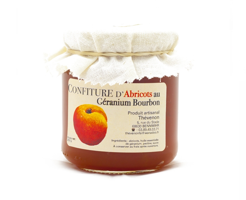 Confiture artisanale d'abricot au géranium bourbon 250g